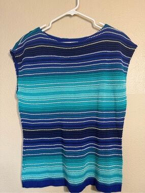 New Chaps L Women's Striped Blue Teal Knit Top